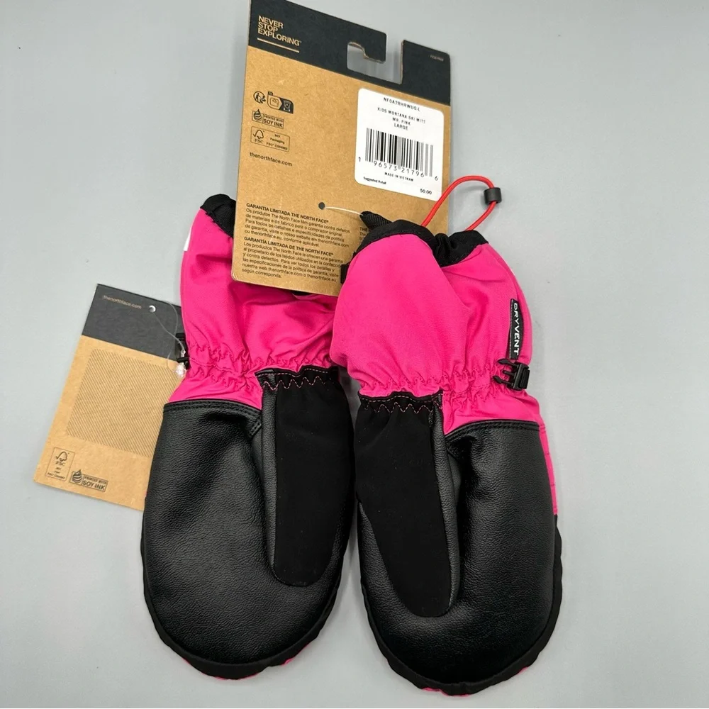 The North Face Montana Ski Mitt Kids Girls Sz L Pink Black Warmest Mittens